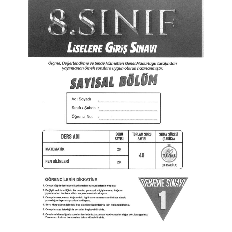 LİSELERE GİRİŞ SINAVI SAYISAL BÖLÜM DENEME SINAVI