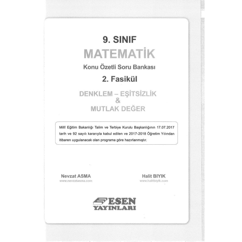 MATEMATİK KONU ÖZETLİ SORU BANKASI 2.FASİKÜL DENKLEM EŞİTSİZLİK & MUTLAK DEĞER
