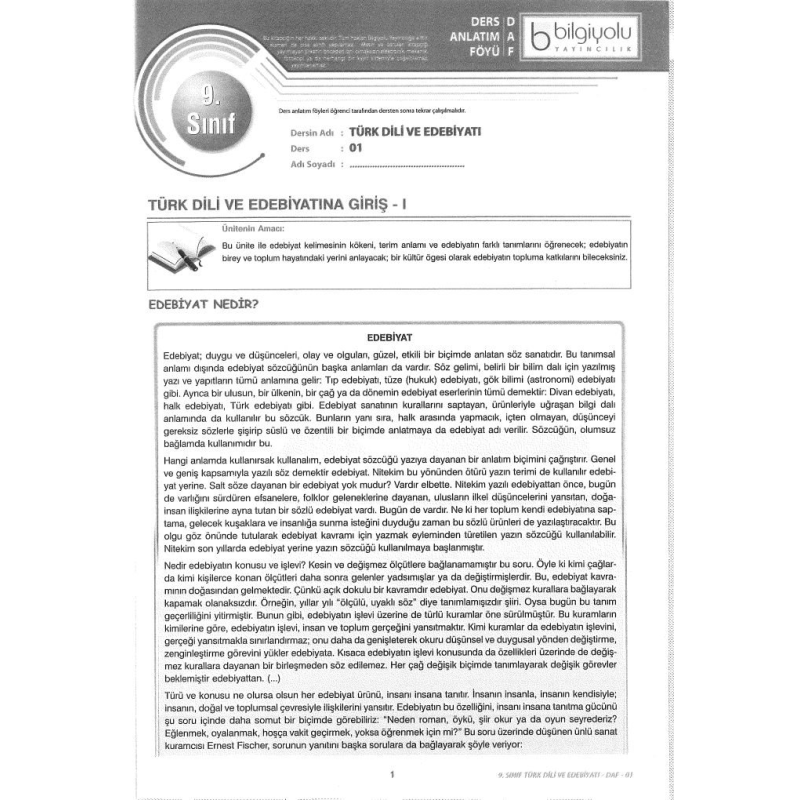 TÜRK DİLİ VE EDEBİYATINA GİRİŞ