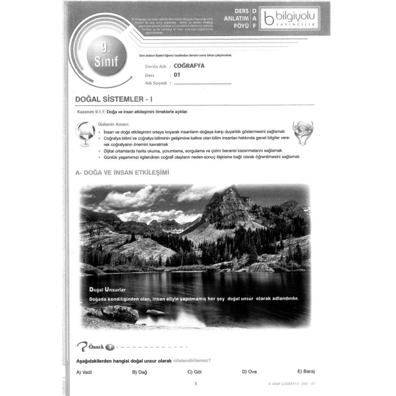 DERS ANLATIM FÖYÜ COĞRAFYA KONU ANLATIM