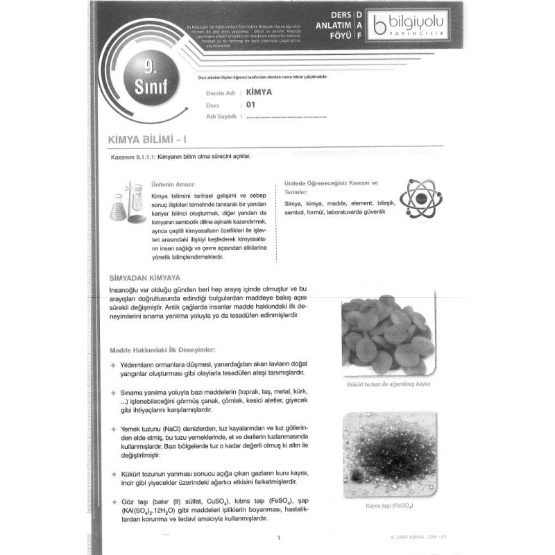 DERS ANLATIM FÖYÜ KİMYA