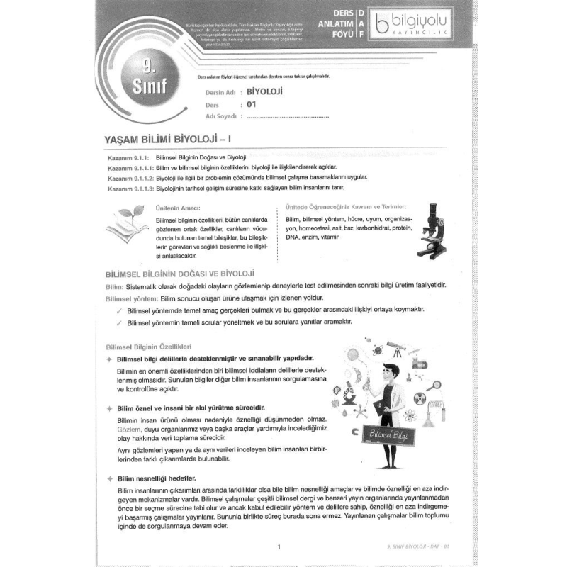 DERS ANLATIM FÖYÜ BİYOLOJİ