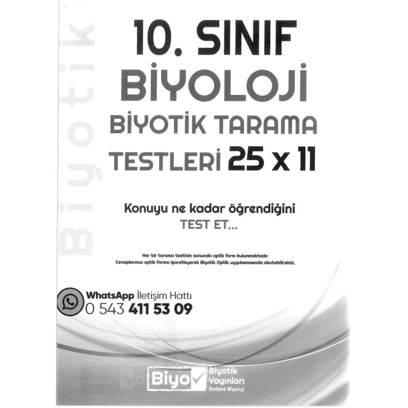 BİYOLOJİ BİYOTİK TARAMA TESTLERİ 25x11 KONUYU NE KADAR ÖĞRENDİĞİNİ TEST ET