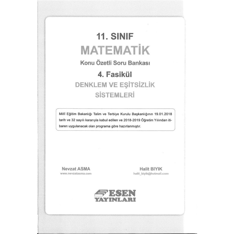 MATEMATİK KONU ÖZETLİ SORU BANKASI 4. FASİKÜL DENKLEM VE EŞİTSİZLİK SİSTEMLERİ
