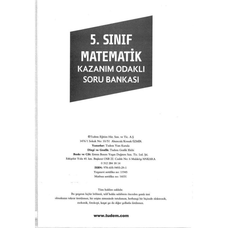 MATEMATİK KAZANIM ODAKLI SORU BANKASI