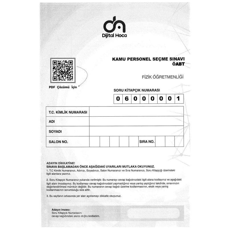 FİZİK ÖĞRETMENLİĞİ 6*75 DENEME SINAVI