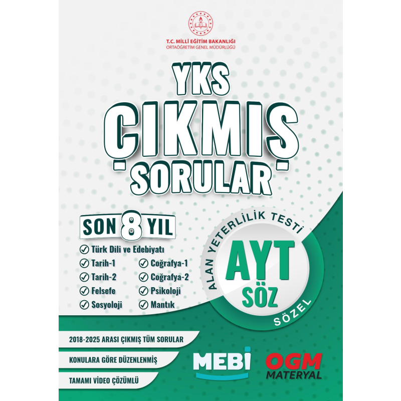 YKS Çıkmış Sorular AYT Sözel Son 8 Yıl (2018-205) MEB OGM