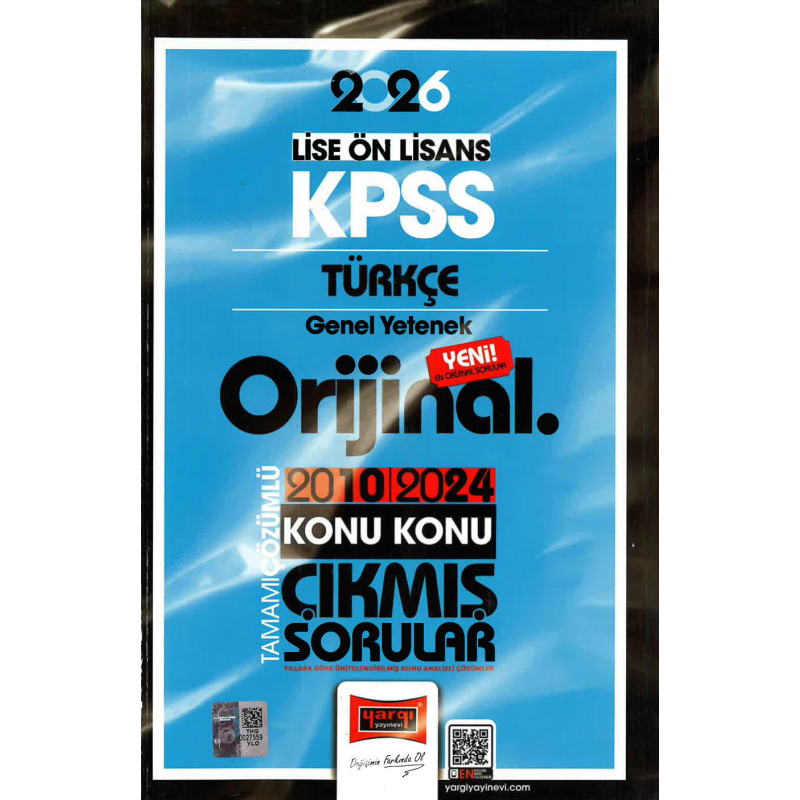 2026 KPSS Lise-Önlisans Türkçe Orijinal 2010-2024 Konu Konu Çıkmış Sorular Yargı Yayınları
