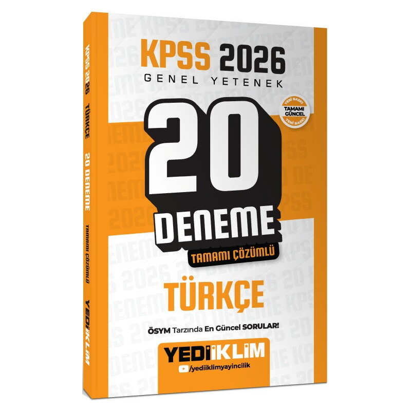 2026 KPSS Genel Yetenek Türkçe Tamamı Çözümlü 20 Deneme Yediiklim Yayınları