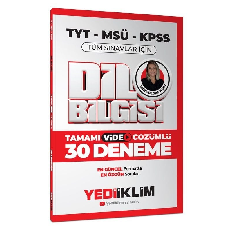 2025 KPSS MSÜ TYT Dil Bilgisi Tamamı Video Çözümlü Tüm Sınavlar için 30 Deneme Yediiklim Yayınları