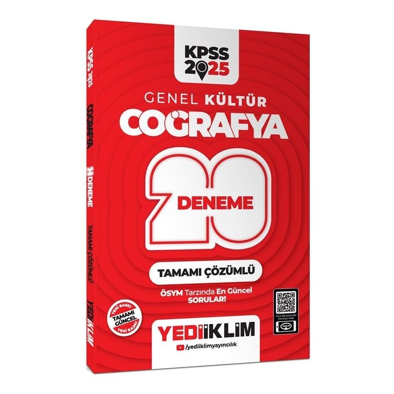 2025 KPSS Genel Kültür Coğrafya Tamamı Çözümlü 20 Deneme Yediiklim Yayınları
