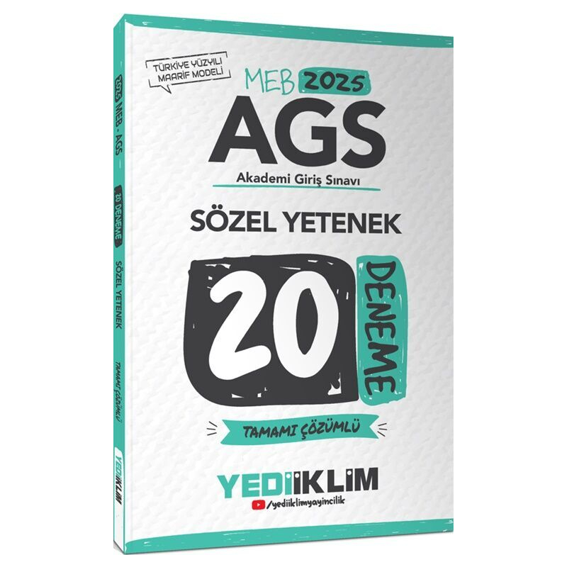 2025 MEB AGS Sözel Yetenek Tamamı Çözümlü 20 Deneme Yediiklim Yayınları