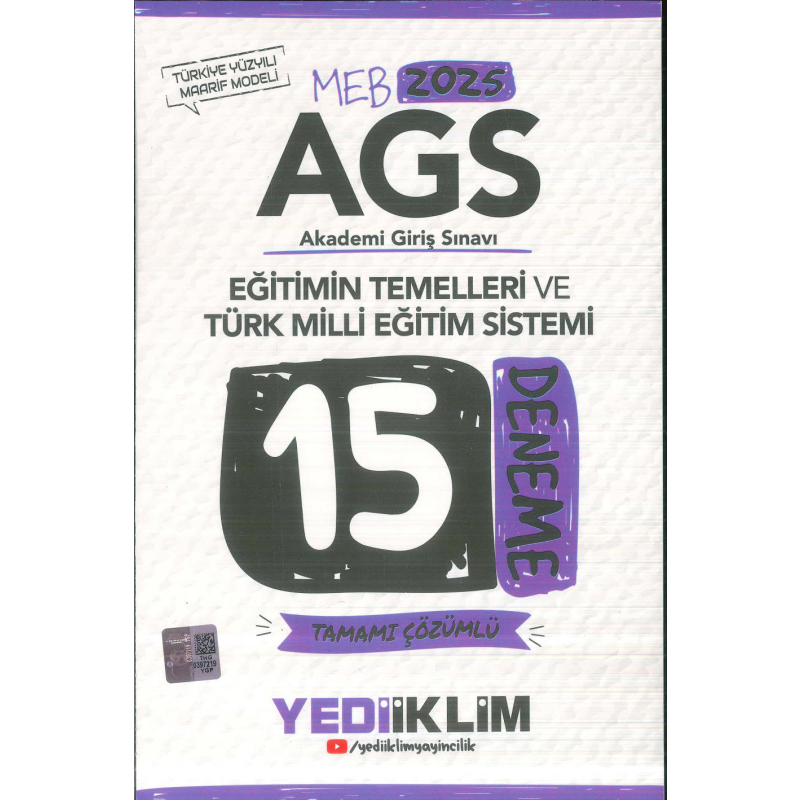 2025 MEB AGS Eğitimin Temelleri ve Türk Milli Eğitim Sistemi Tamamı Çözümlü 15 Deneme Yediiklim Yayınları