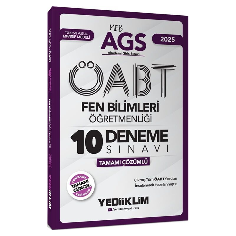 2025 MEB AGS ÖABT Fen Bilimleri Öğretmenliği Tamamı Çözümlü 10 Deneme Sınavı Yediiklim Yayınları