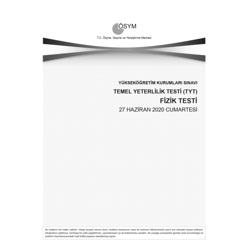 FİZİK SON 11 YIL ÇIKMIŞ SORULAR (TYT) (2020 DAHİL)