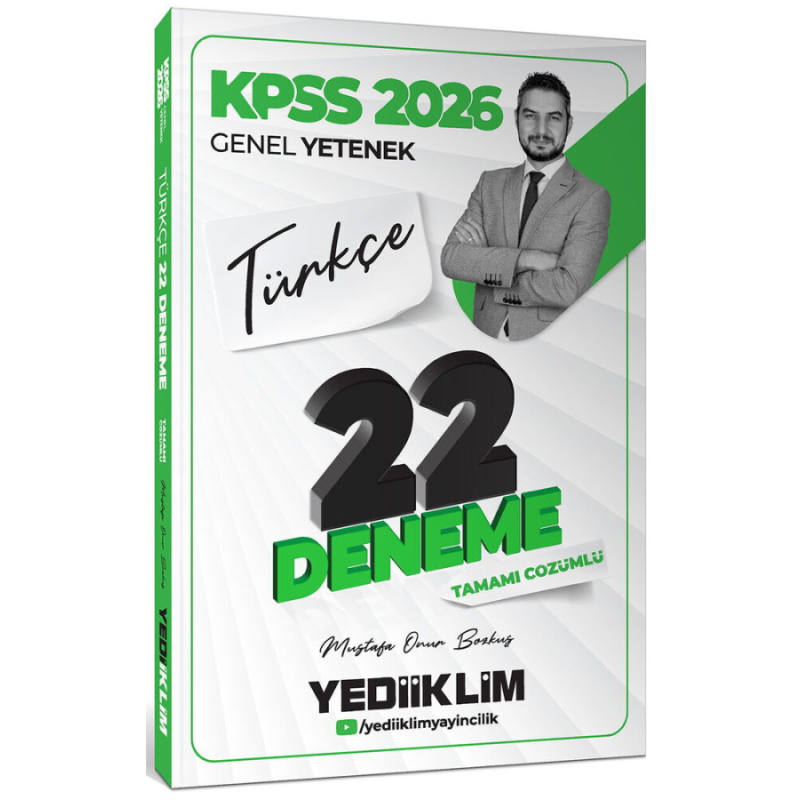 2026 KPSS Genel Yetenek Türkçe Tamamı Çözümlü 22 Deneme Sınavı Yediiklim Yayınları