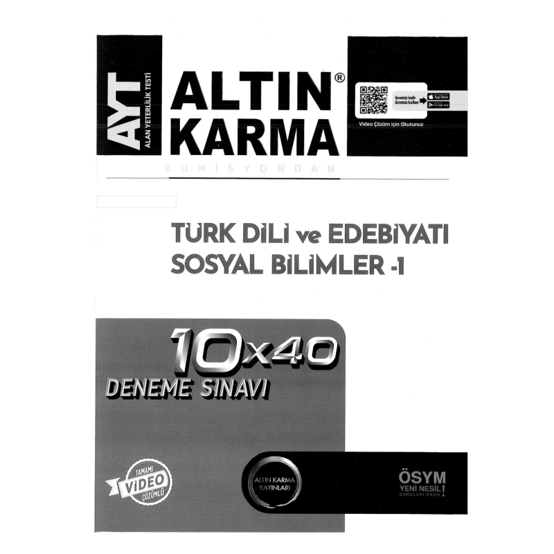 AYT Türk Dili ve Edebiyatı Sosyal Bilimler 1 10x40 Deneme Sınavı