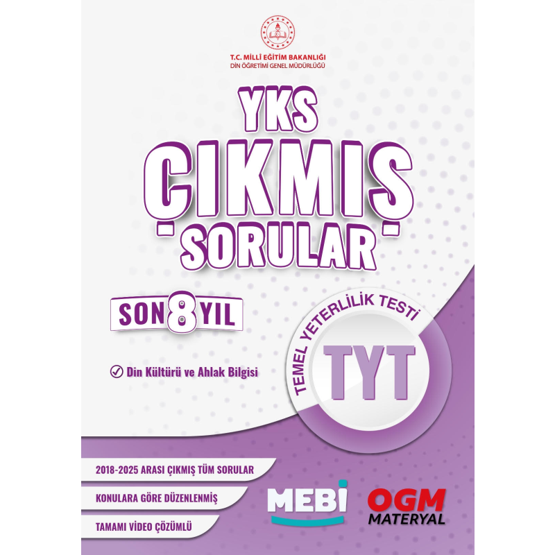 YKS Çıkmış Sorular TYT Din Kültürü ve Ahlak Bilgisi Son 8 Yıl (2018-205) MEB OGM
