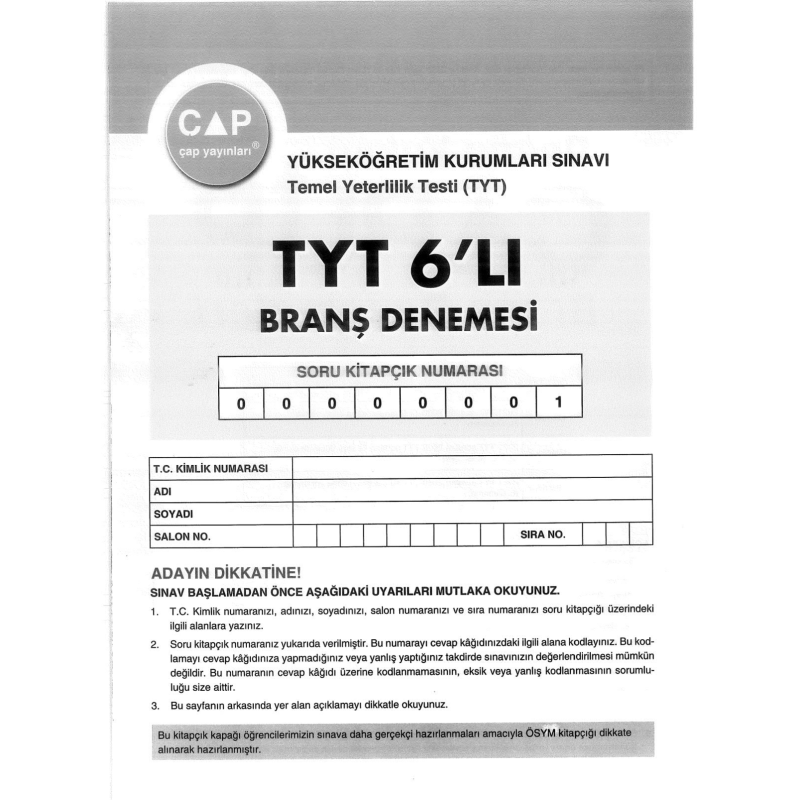 TYT 6'LI BRANŞ DENEMESİ