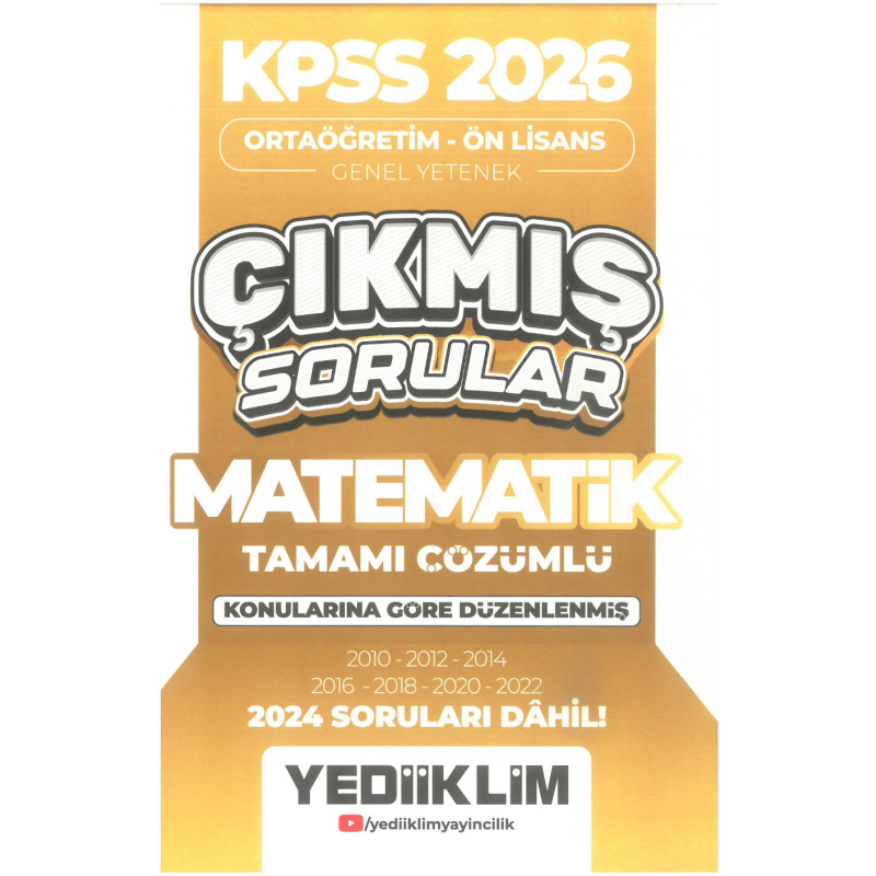 2026 KPSS Ortaöğretim-Önlisans Matematik Konularına Göre Çıkmış Sorular(2024 soruları dahil) Yediiklim Yayınları
