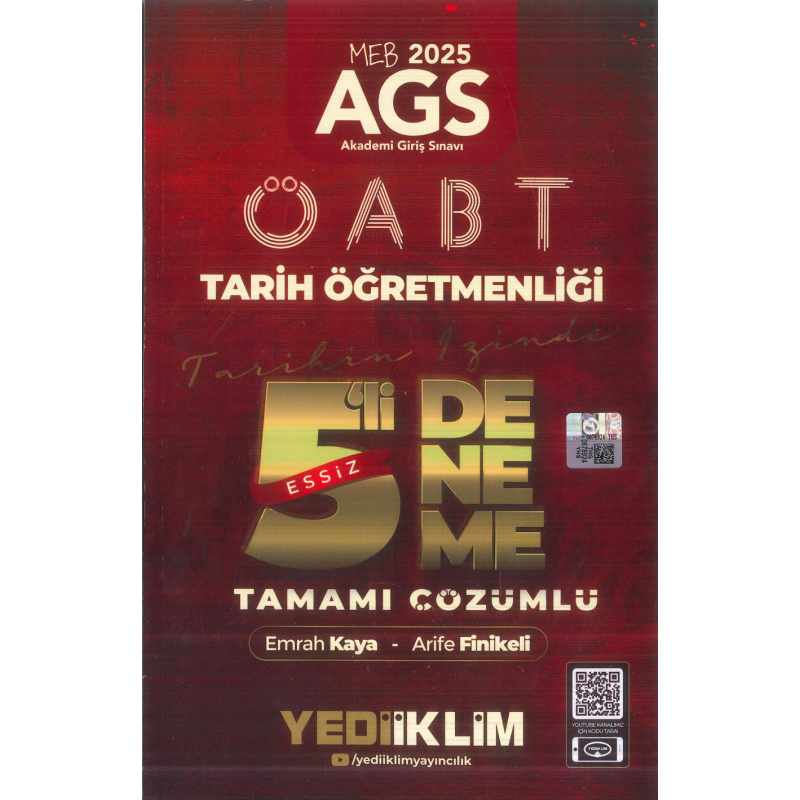 2025 MEB AGS ÖABT Tarih Öğretmenliği Tamamı Çözümlü Tarihin İzinde Eşsiz 5 li Deneme Yediiklim Yayınları