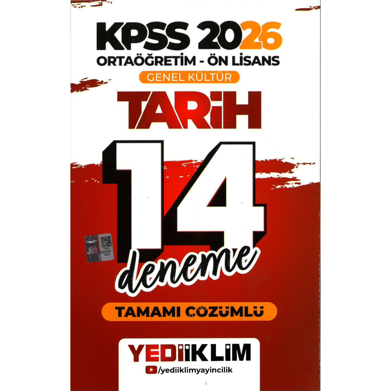 2026 KPSS Ortaöğretim Ön Lisans Genel Kültür Tarih Tamamı Çözümlü 14 Deneme Yediiklim Yayınları
