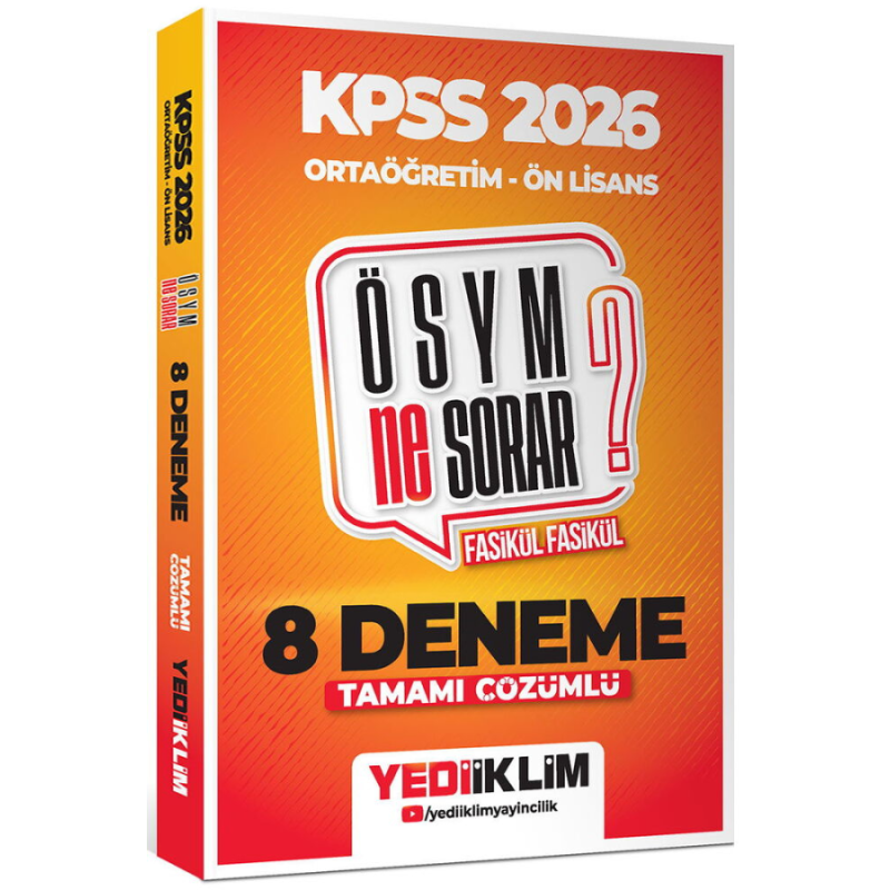 2026 KPSS Lise Ortaöğretim Ön Lisans ÖSYM Ne Sorar 8 Deneme Fasikül Çözümlü Yediiklim Yayınları