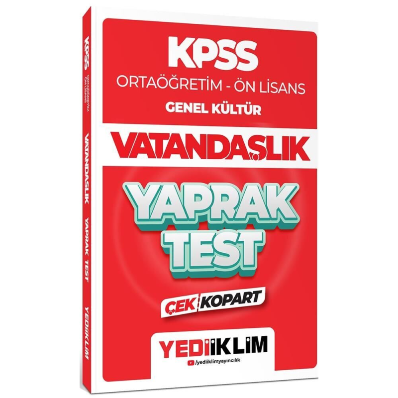 KPSS Lise Ortaöğretim Ön Lisans Vatandaşlık Yaprak Test Çek Kopart Yediiklim Yayınları