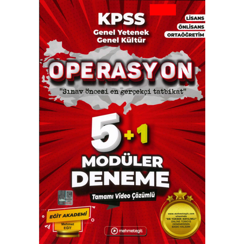 KPSS Genel Kültür Genel Yetenek Operasyon 5 Deneme Video Çözümlü Mehmet Eğit Yayınları