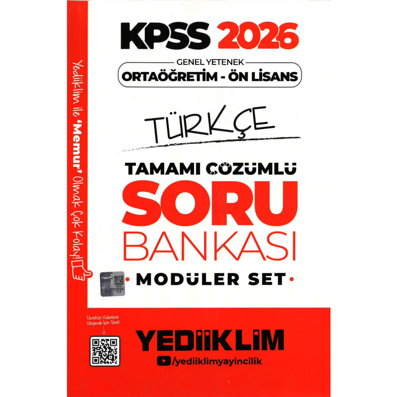 2026 KPSS Lise Ortaöğretim Ön Lisans Soru Bankası Çözümlü Modüler TÜRKÇE Yediiklim Yayınları