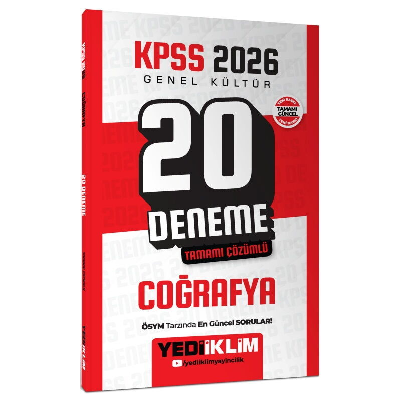 2026 KPSS Genel Kültür Coğrafya Tamamı Çözümlü 20 Deneme Yediiklim Yayınları