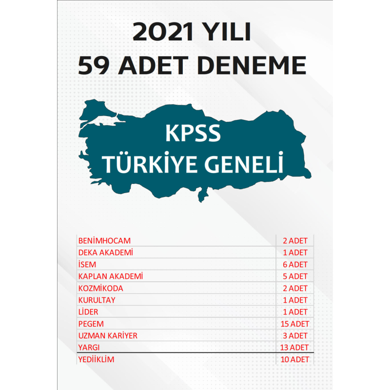 59 ADET TG DENEME 2021 YILI TG LİSTEMİZDEKİ TÜM YAYINLARI KAPSAR (TG149-TG159 ARASI)