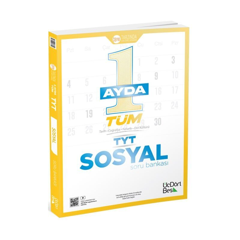 1 Ayda Tüm TYT Sosyal Soru Bankası Üç Dört Beş Yayınları