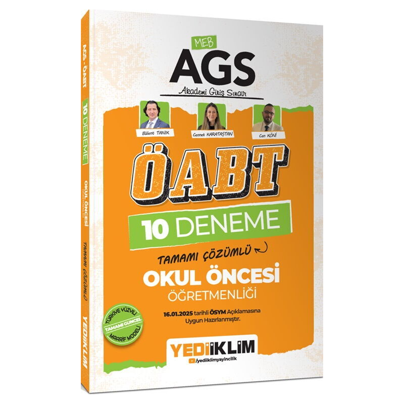 2025 MEB AGS ÖABT Okul Öncesi Öğretmenliği Tamamı Çözümlü 10 Deneme Yediiklim Yayınları