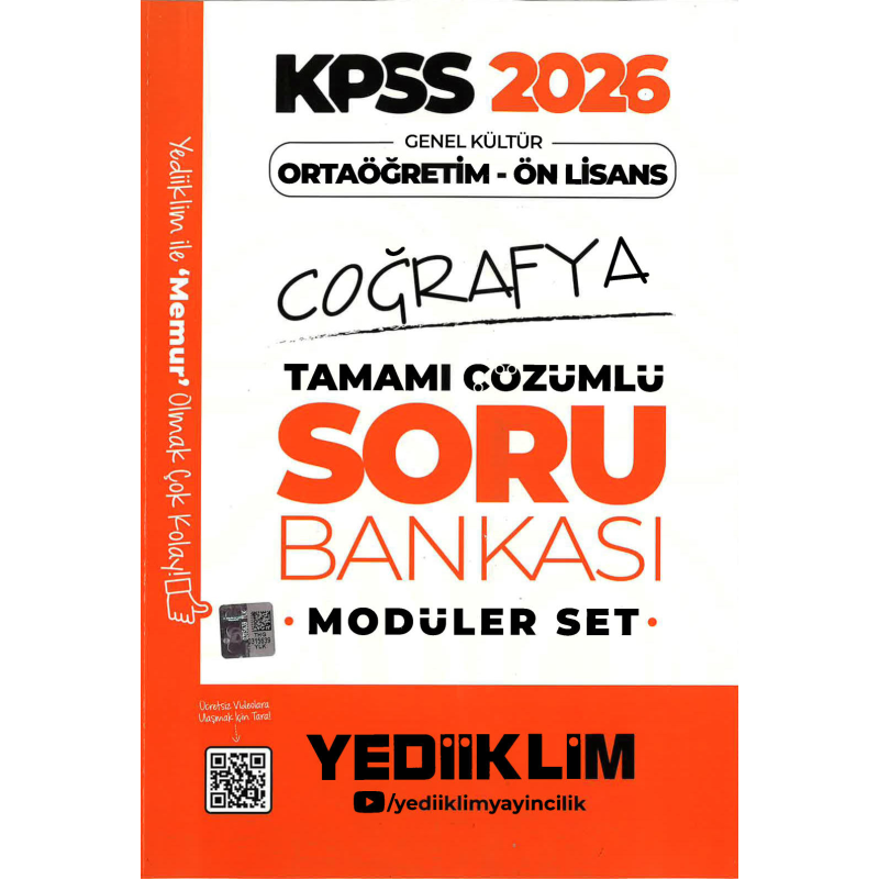 2026 KPSS Lise Ortaöğretim Ön Lisans Soru Bankası Çözümlü Modüler COĞRAFYA Yediiklim Yayınları