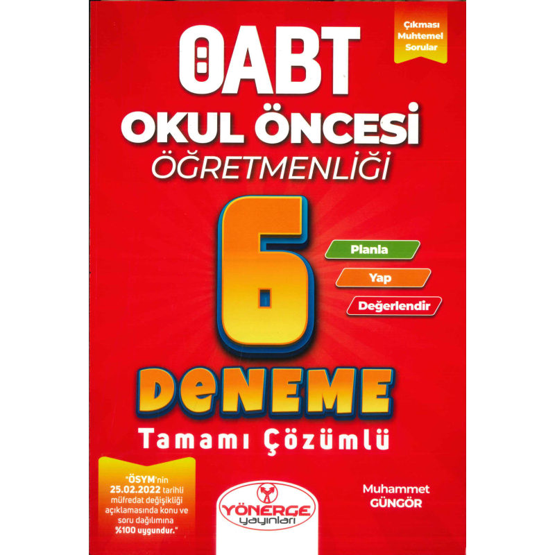 ÖABT Okul Öncesi Öğretmenliği 6 Deneme Çözümlü Yönerge Yayınları