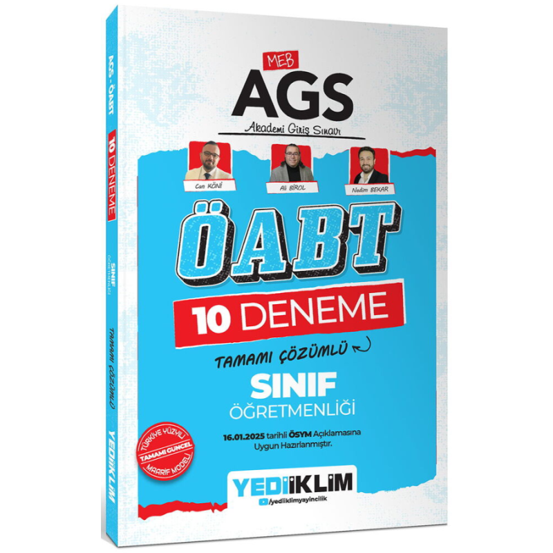 2025 MEB AGS ÖABT Sınıf Öğretmenliği Tamamı Çözümlü 10 Deneme Yediiklim Yayınları