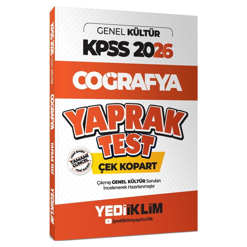 2026 KPSS Genel Kültür Coğrafya Çek Kopart Yaprak Test Yediiklim Yayınları