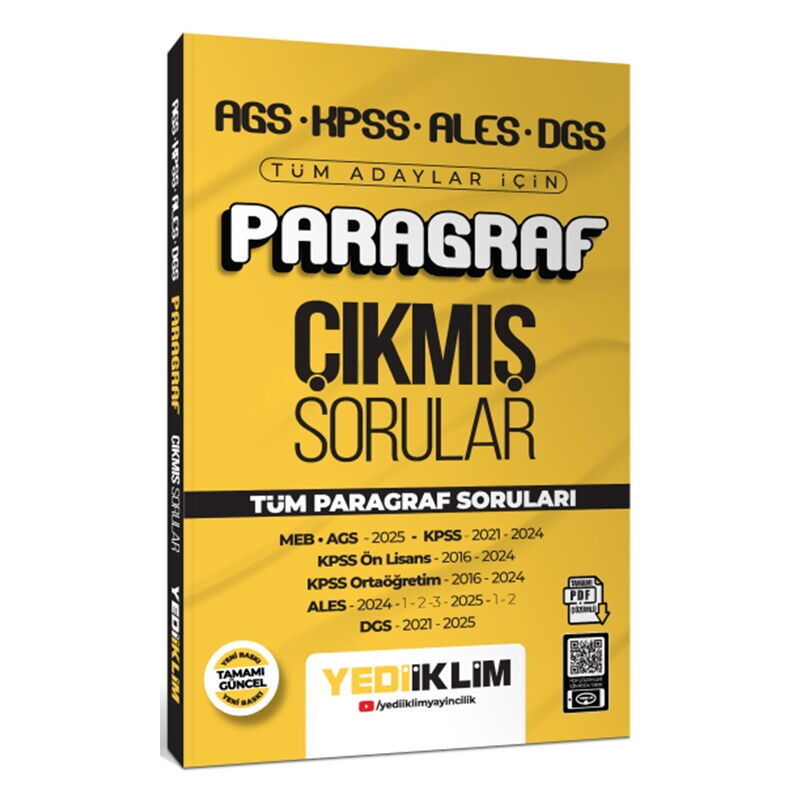 AGS KPSS ALES DGS Tüm Adaylar İçin Paragraf Tamamı PDF Çözümlü Tüm Paragraf Soruları Çıkmış Sorular Yediiklim Yayınları