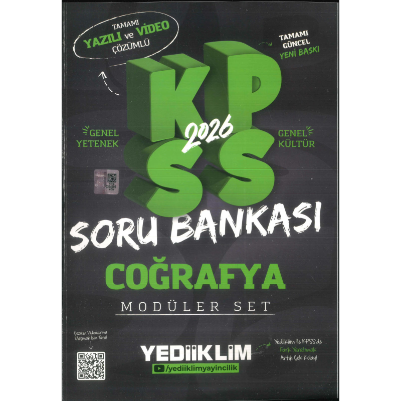 COĞRAFYA 2026 KPSS Genel Yetenek Genel Kültür Hem Yazılı Hem Video Çözümlü Soru Bankası Modüler Yediiklim Yayınları