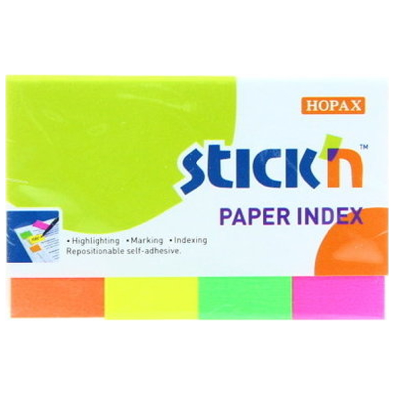 Stickn Yapışkanlı Kağıt Ayraç Neon 4 Renk 50x20 200 Yaprak (21205)