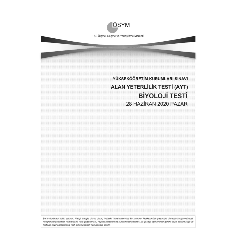 BİYOLOJİ SON 11 YIL ÇIKMIŞ SORULAR (AYT) (2020 DAHİL)