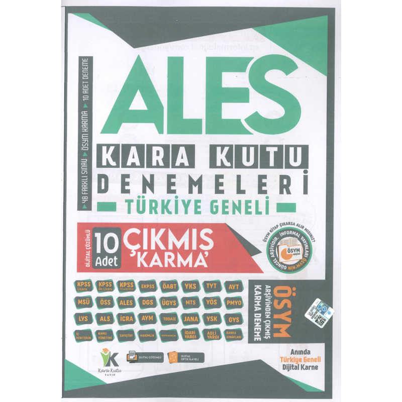 ALES KARA KUTU DENEMELERİ 10 ADET ÇIKMIŞ KARMA DENEME