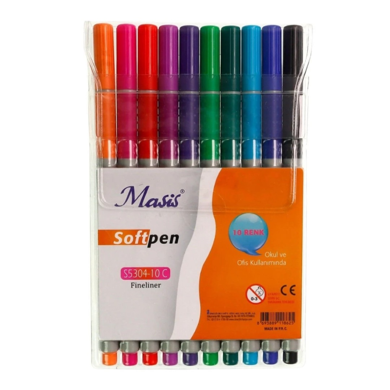 Masis Fineliner Softpen Kalem 10 Renk Pvc S5304-10c
