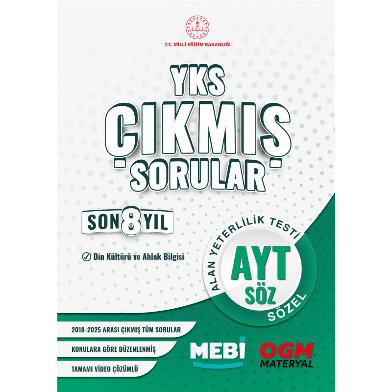 YKS Çıkmış Sorular AYT Din Kültürü ve Ahlak Bilgisi Son 8 Yıl (2018-205) MEB OGM