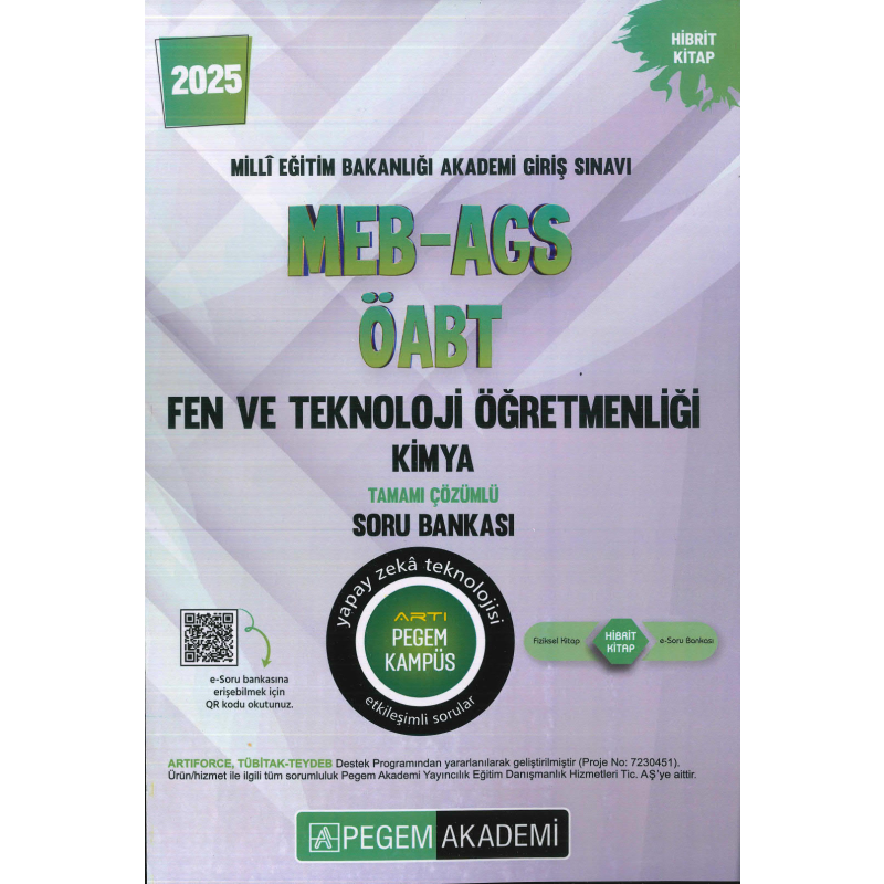 2025 MEB-AGS-ÖABT Fen ve Teknoloji Öğretmenliği Kimya Tamamı Çözümlü Soru Bankas Pegem Akademi Yayıncılık