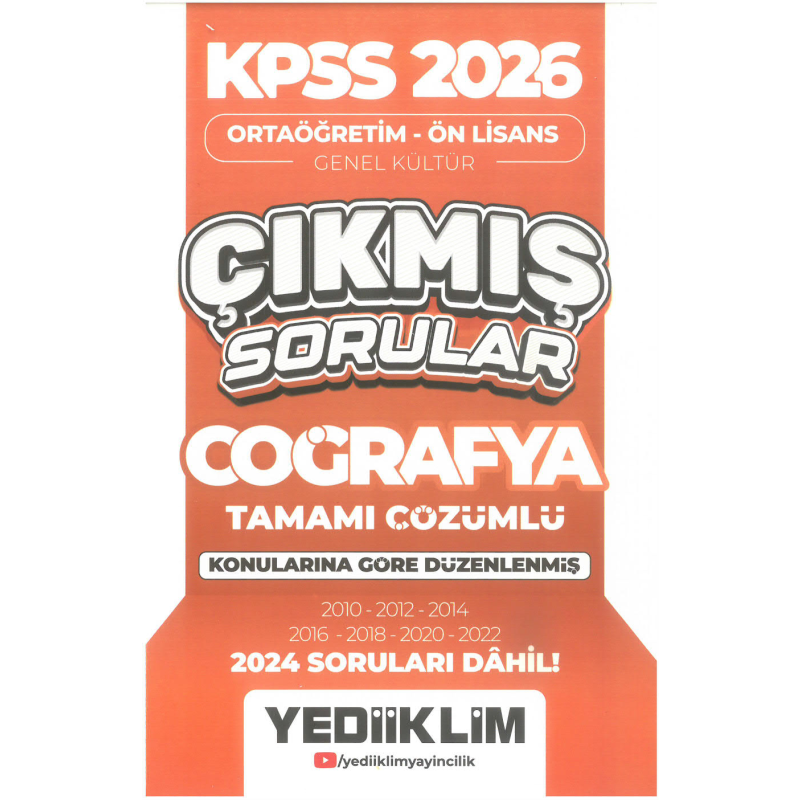 2026 KPSS Ortaöğretim-Önlisans Coğrafya Konularına Göre Çıkmış Sorular(2024 soruları dahil) Yediiklim Yayınları