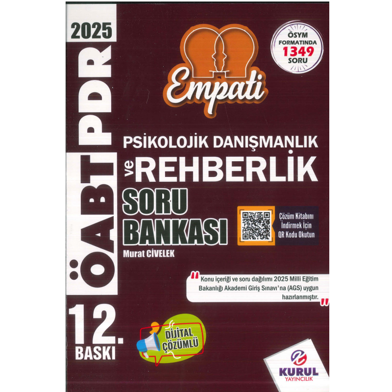 2025 AGS ÖABT Empati Psikolojik Danışmanlık ve Rehberlik Çözümlü Soru Bankası Kurul Yayıncılık