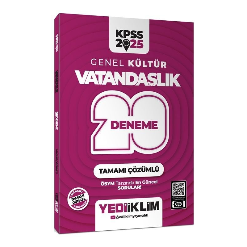 2025 KPSS Genel Kültür Vatandaşlık Tamamı Çözümlü 20 Deneme Yediiklim Yayınları