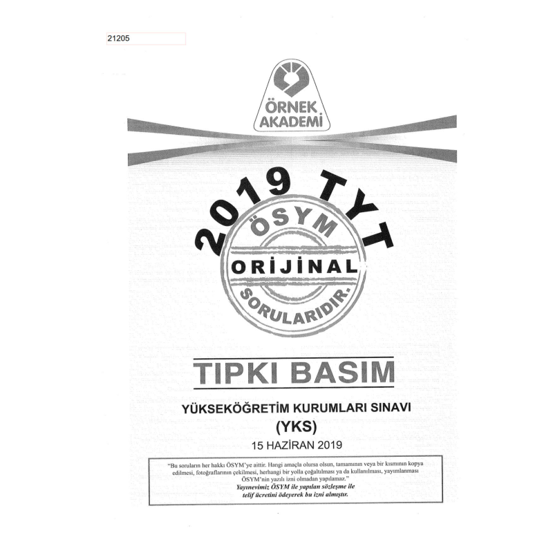 2019 TYT Deneme - TYT Türkiye Geneli Deneme Sınavı-1 (PEGEM)